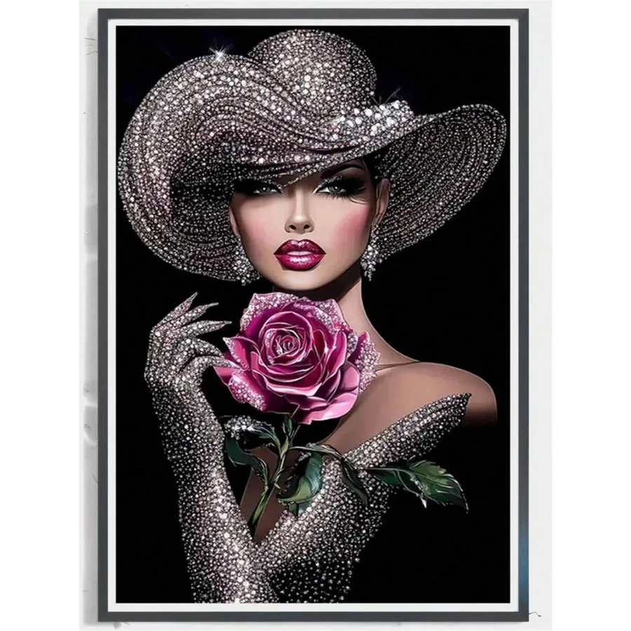 

1pc Diamond Art DIY Mosaic Craft - Full Round Diamond Art Product - Women - Luxury Diamond Painting Pattern Suitable For Deskto