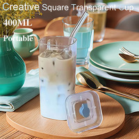 New 400ML Mini Portable Straw Cup Transparent Square Milk Cup Coffee Cup Tea Cup Wine Glasse For Home Coffee Shop Business trip