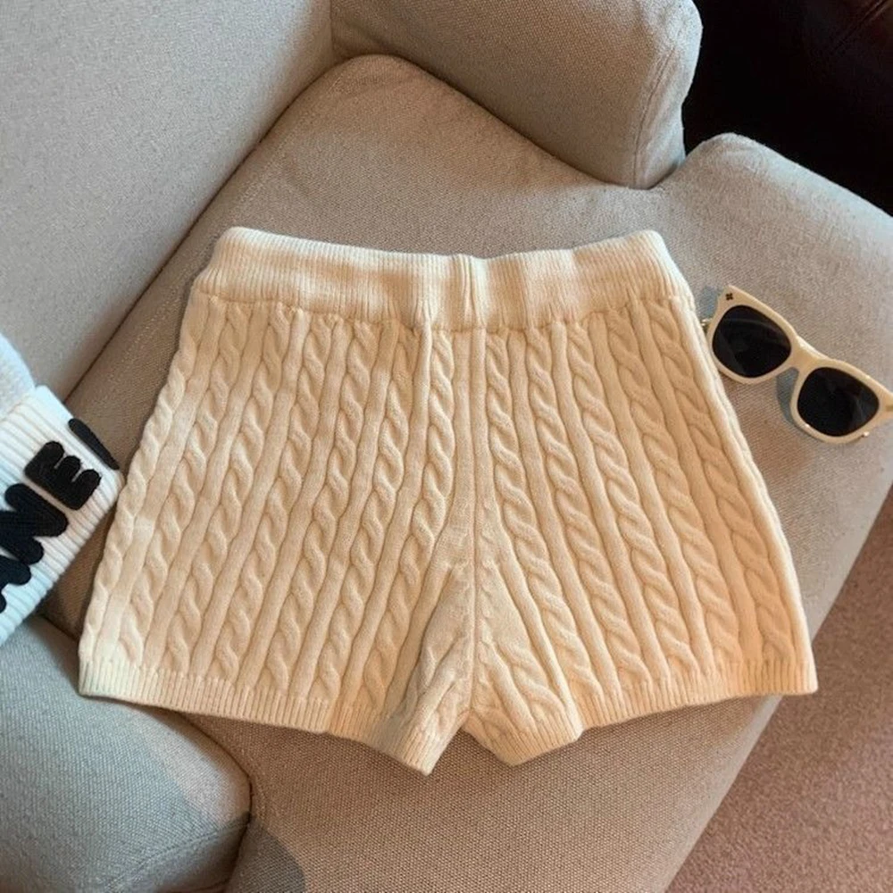 Neue Damen-Strickshorts, vielseitige Strickshorts, lockere, weit geschnittene, lässige Minishorts für Damen – Detail 12