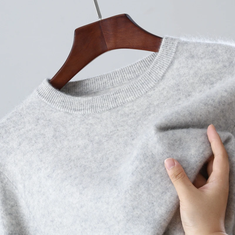 MVLYFLRT Мужской вязаный пуловер из 100% мериносовой шерсти с круглым вырезом и длинными рукавами, теплый