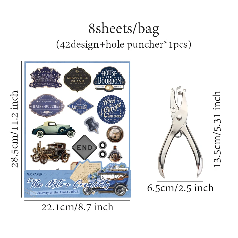 Mr. Paper 4Style 8Pcs/bag Vintage Creation Series Material Paper DIY Card Hangtag Handbook Pendant Book Cover
