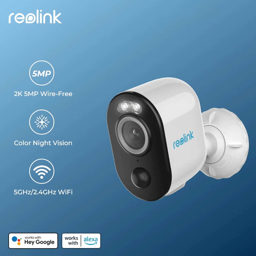 Reolink 5MP Battery Outdoor WiFi Camera 2.4G/5Ghz Camera Person/Human/Car Detection 2-way Audio Color Night Vision Argus Series