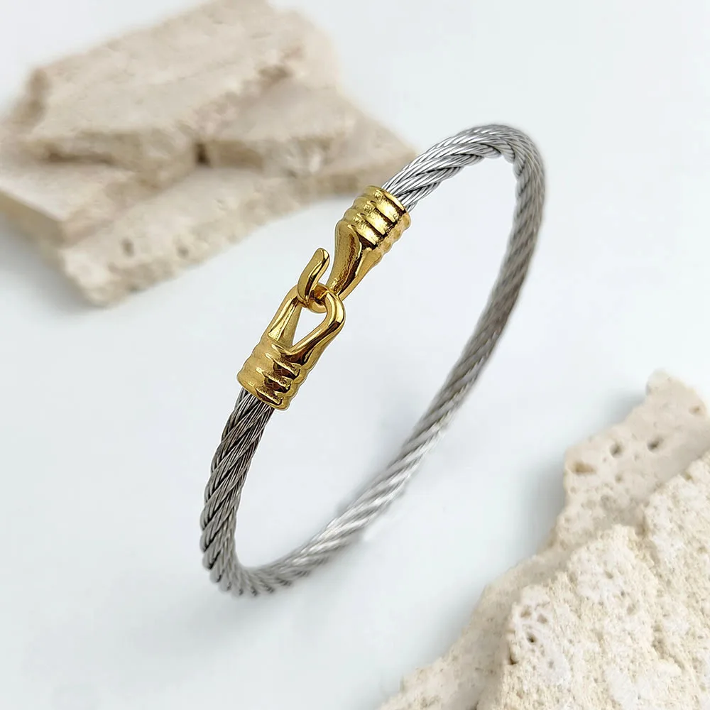 Wire twisted hook stainless steel gold plated 18K bracelet, high quality waterproof silver jewelry, couple gift