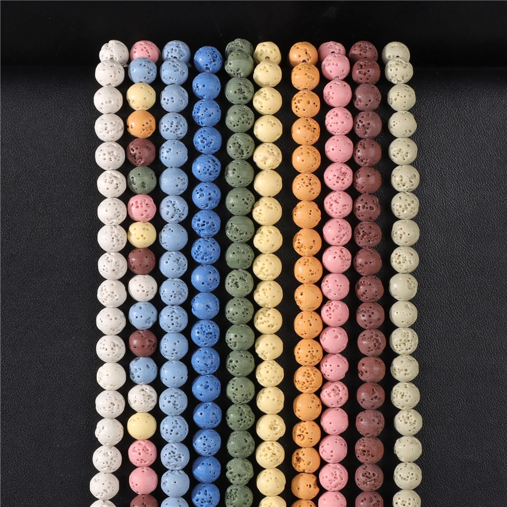 حبات الحجر البركاني الطبيعي لصنع المجوهرات ، الصخور الملونة ، الحمم ، فاصل فضفاض ، سوار ذاتي الصنع ، اكسسوارات قلادة ، 6 مللي متر ، 8 مللي متر ، 10 مللي متر