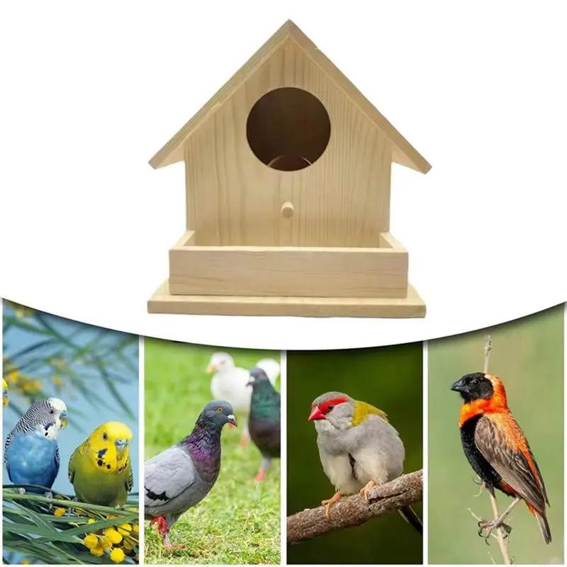 AT21-Bird Houses For Outside Hangable Wooden Bird Feeder Box With Pole Pet Cottage For Hummingbirds Cardinal Birds Outdoor