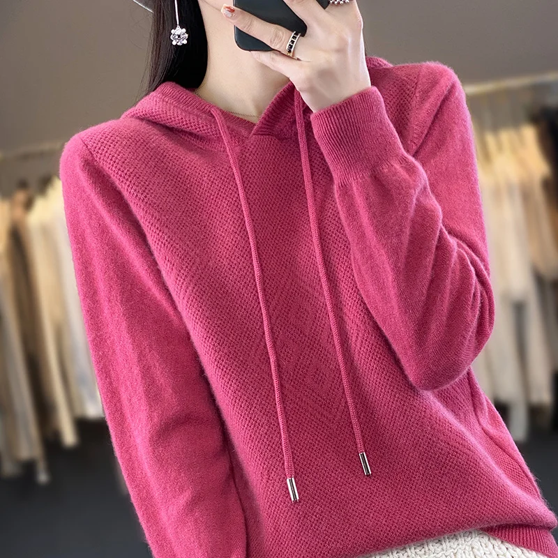 2023 New Autumn winter Cashmere hooded Women  thickened Cashmere Hoodie Women Loose Hooded Knitted  Thick Sweater