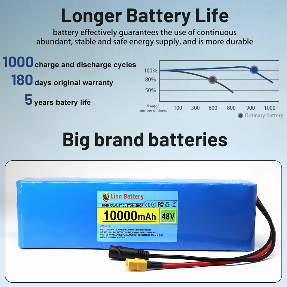 High Power 18650 48V 13S3P 10000mAh Battery Electric Vehicle Electric Motorcycle DIY Battery with BMS + 54.6V 2A Charger