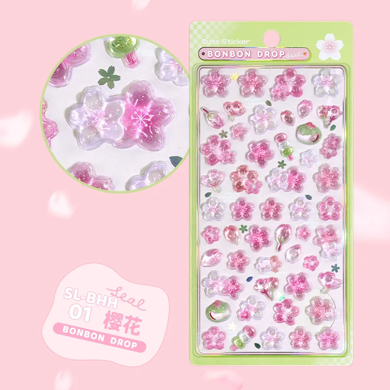 

Sakura Pink Cherry Blossom Drop 3d Relief Sticker Scrapbooking Diy Diary Decor Journaling Stationery Kawaii Stickers