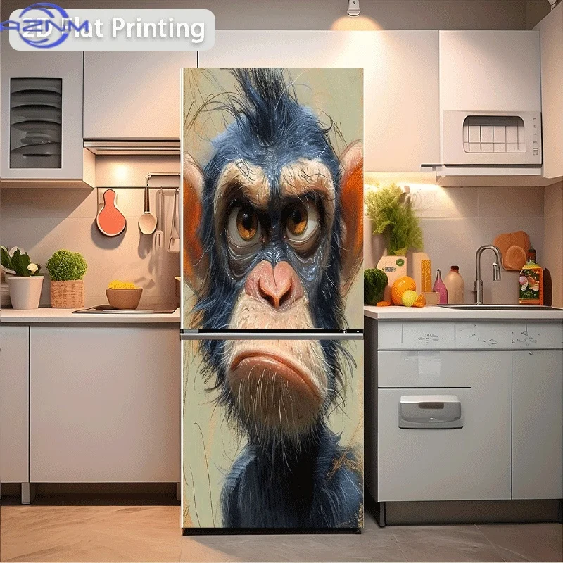 Autocollant pour réfrigérateur 60x180cm, portrait d'un singe aux airs sérieux, scène thématique, autocollant mural, papier peint auto-adhésif adapté pour