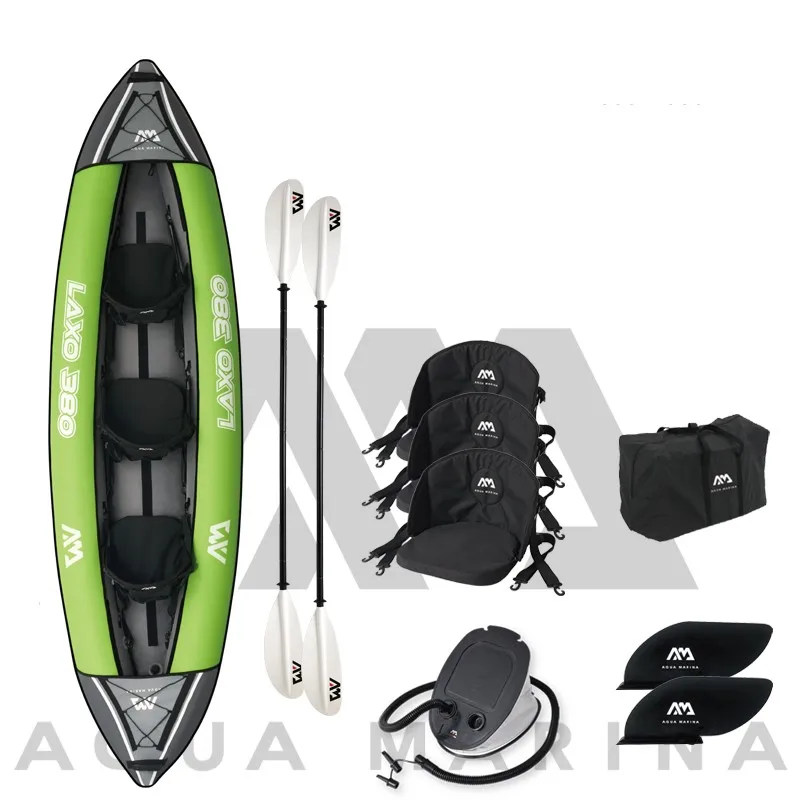 inflatable boat kayak LAXO 380 cm 3 person inflatable floor full cover polyester dinghy raft canoe 3 air chamber outdoor sport