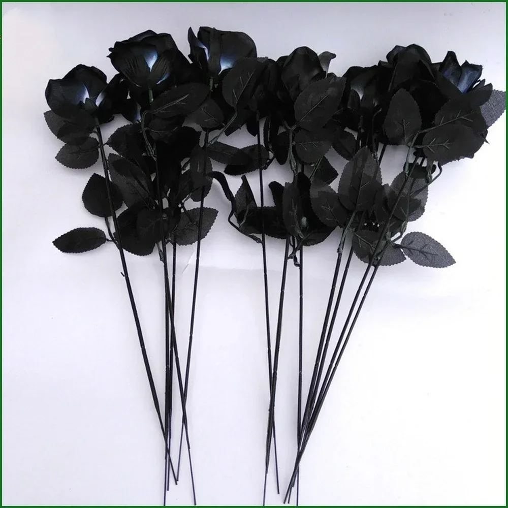10 teile/satz Künstliche Schwarze Rose Bouquet Halloween Hause Simulation Schwarze Rose Gefälschte Blume Hochzeit Par – Detail 7