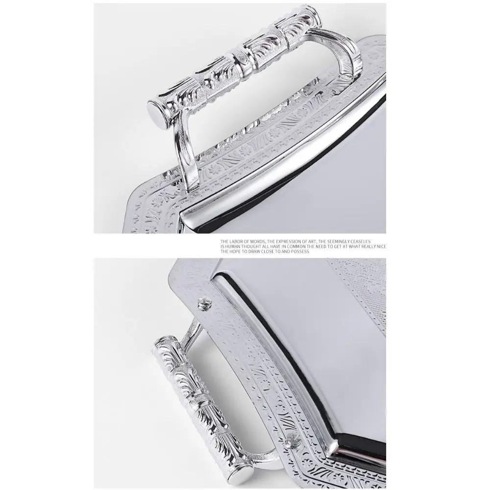 

Многоцелевой поднос для хранения из нержавеющей стали в европейском стиле с нежным узором и ручкой, сервировочный поднос, винтажный поднос для чая, ресторан