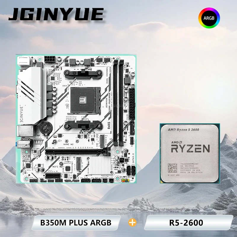

JGINYUE AMD® R5-2600 CPU B350M PLUS ARGB Motherboard Kit PC desktop DDR4 MAX 32GB combo Bundle DIY Office home light gaming