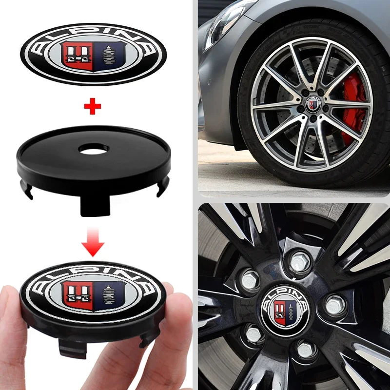 4Pcs 56+60mm Car Wheel Center Hub Cap Rim Cover Emblem Badge Stickers For Alpina X1 X3 X4 E87 E36 E46 E90 E39 F10 F16 X6 M3