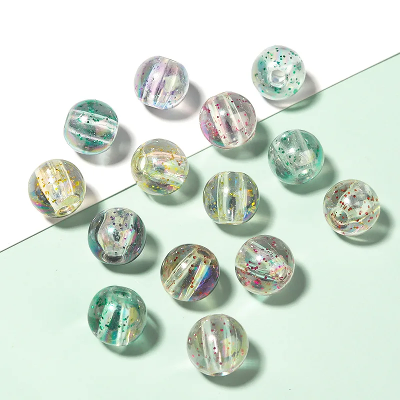 100pcs/lot Transparent Acrylic Glitter Beads Loose Round Handmade Beads For DIY Jewelry Making Finding Necklace Accessories