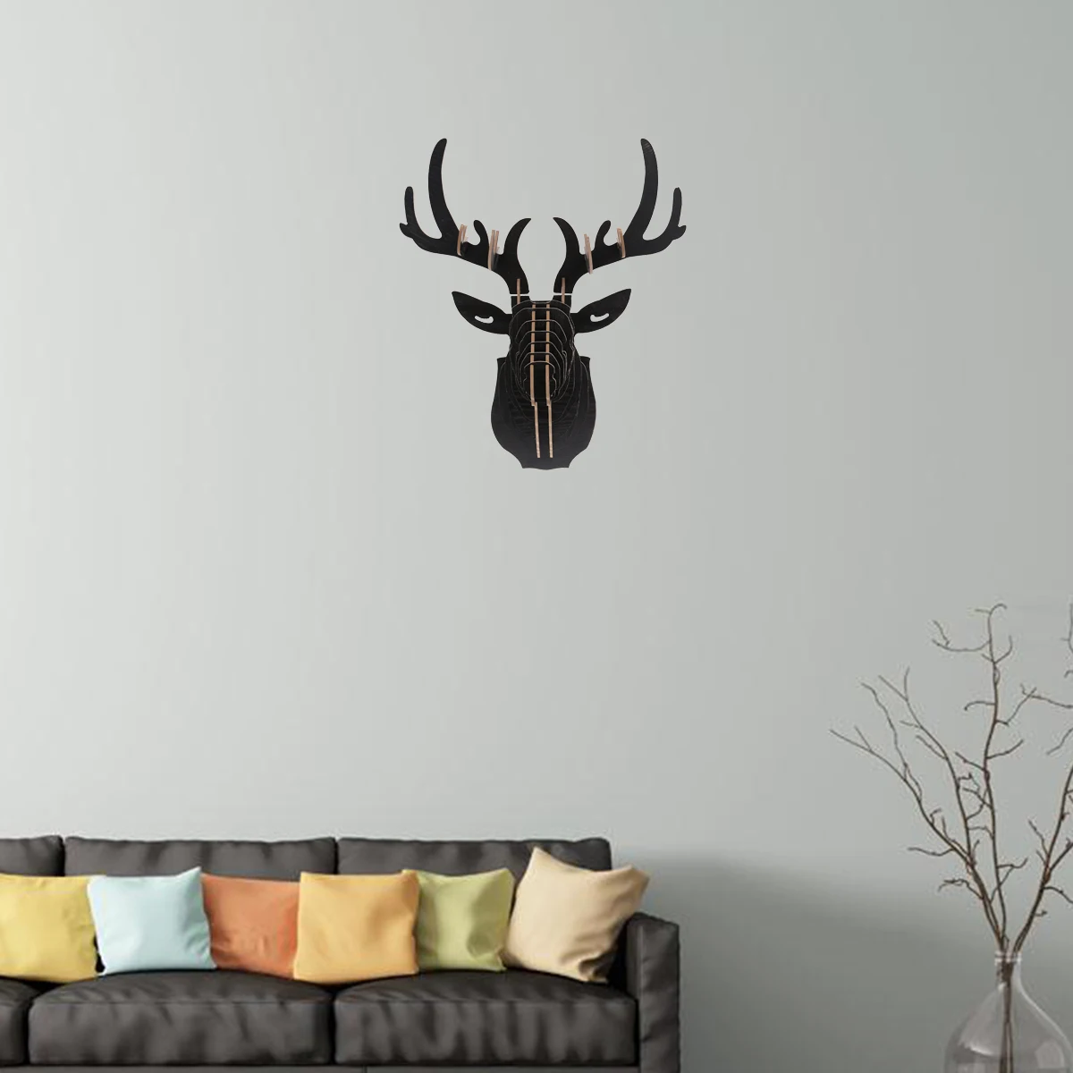 

Wooden Elk Wall Decor 3D Hanging Board For Home Kitchen Bedroom Decoration Black Wall Hanger Art Craft