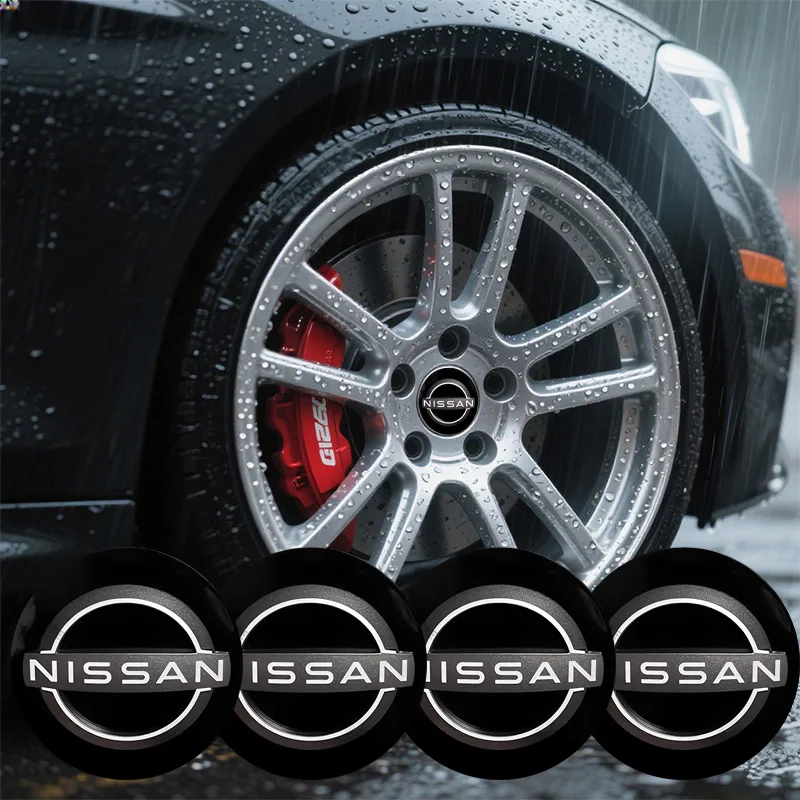 4 pièces Nouveau style Cache-moyeux de roue avec logo anti-poussière et emblème, accessoires 63mm 54mm pour Nissan NAVARA Qashqai X-Trail JUKE Sentra