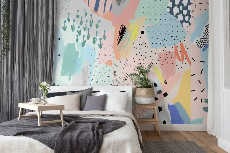 Art Wallpaper Peel and Stick | Colorful Abstract Shape Art Wall Mural