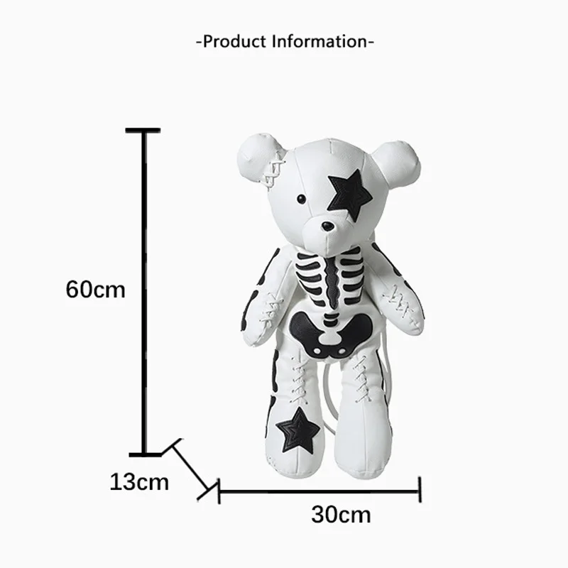 Cute Skeleton Star Bear Backpack Leather 3D Doll Teddy Bear Crossbody Bag Animal Shaped Shoulder Backpack For Women Streetwear
