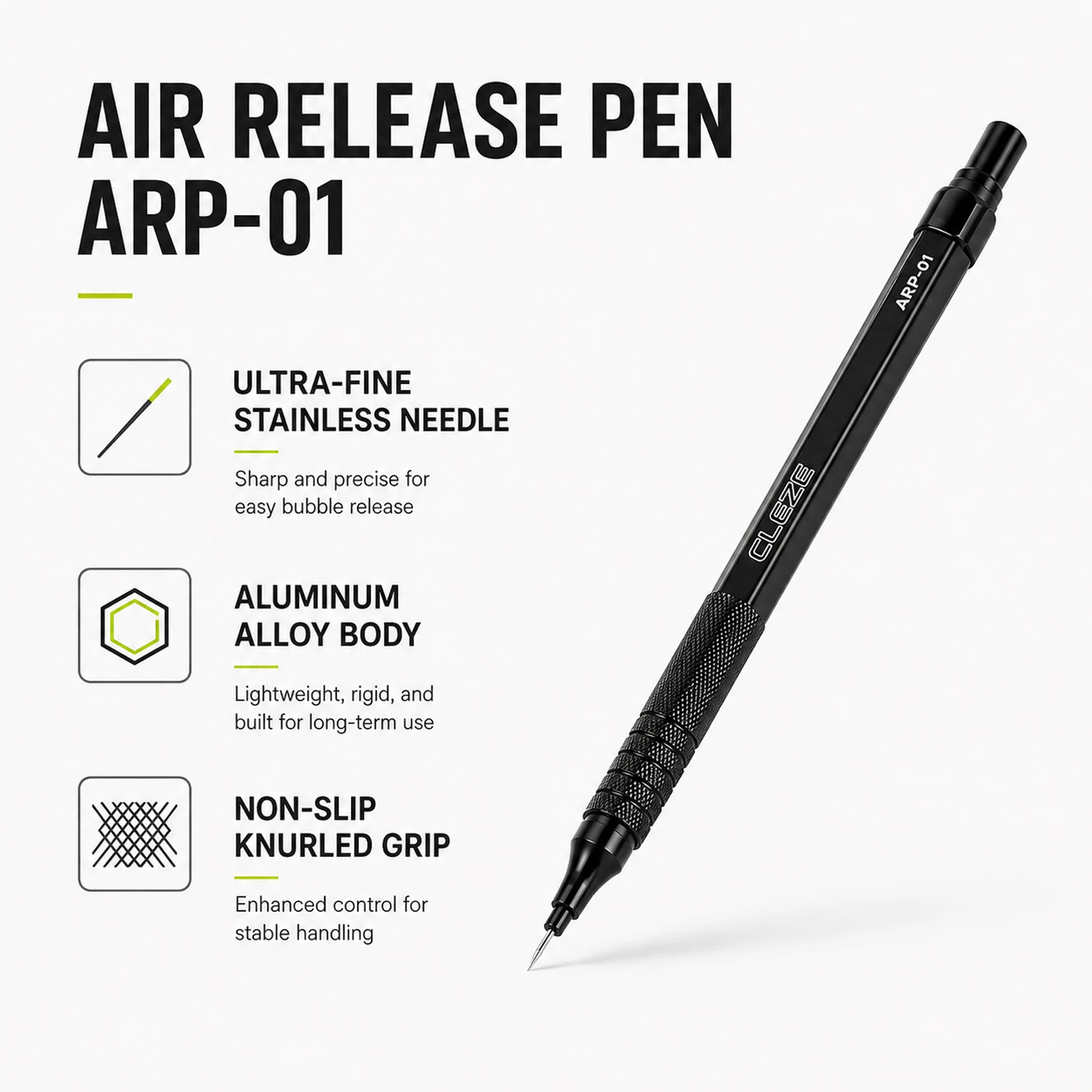 CLEZE Aluminum Alloy Air Release Pen Ultra Fine Needle Car Window Film PPF Vinyl Wrap Bubble Popper Tool
