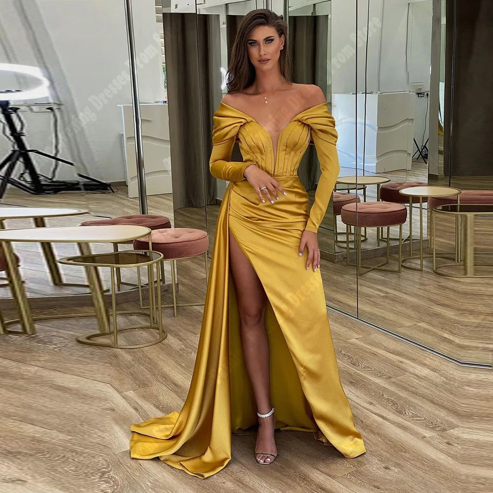 Off The Shoulder Sleeveless Prom Dresses Sexy High Split Women Ball Evening Gowns Mopping Length Cocktail Party Robes De Soiree