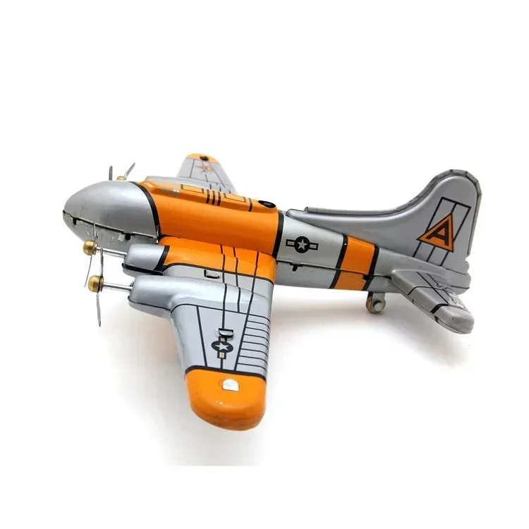 [Funny] Adult Collection Retro Wind up toy Metal Tin flying fortress bomber Propeller plane Clockwork toy model vintage toy gift