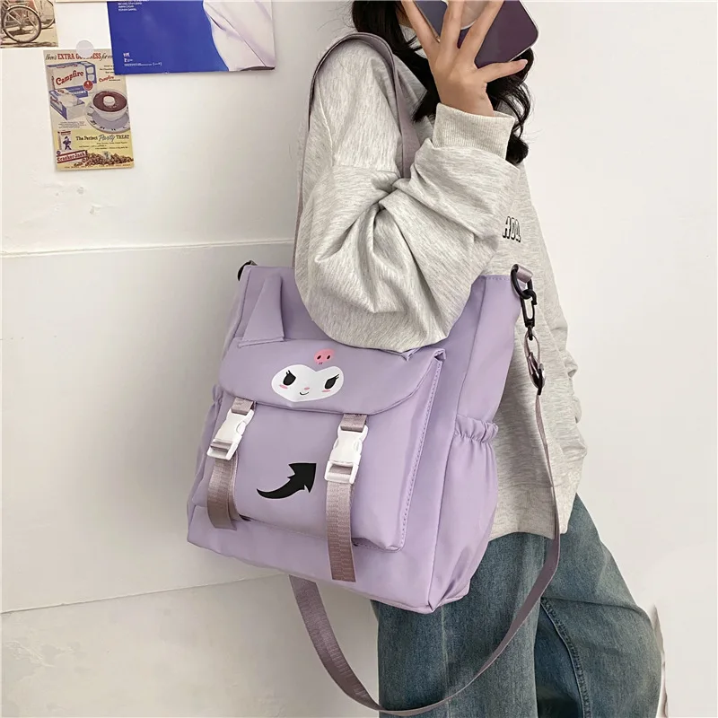 Anime Sanrio Kuromi Shoulder Bag Kawaii Cinnamoroll High-Capacity Nylon Travel Commuting Messenger Bag Schoolbag Girls Gifts