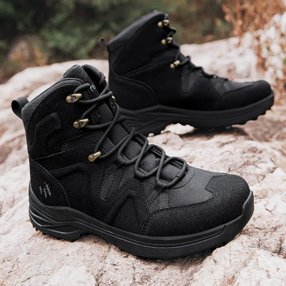 Men High Top Hiking shoes Breathable Ankle Support Non Slip Rubber sole Wear Resistant Mountain Trekking Outdoor Walking Shoes