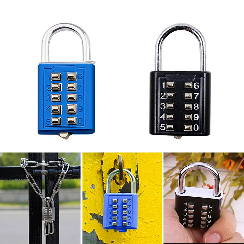10-bit Button Outdoor Waterproof Password Padlock Door Lock Anti-pry Cabinet Lock Dormitory Door Password Padlock