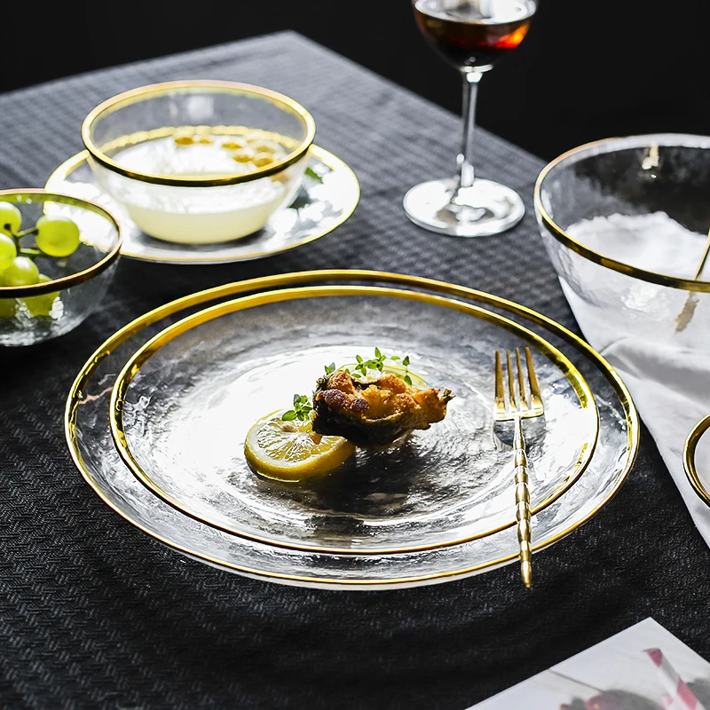 Nordic Phnom Penh Fruit Plate Western Dinner Plate Japanese Creative Set Glass Bowl Plate Home Simple Shallow Flat Plate