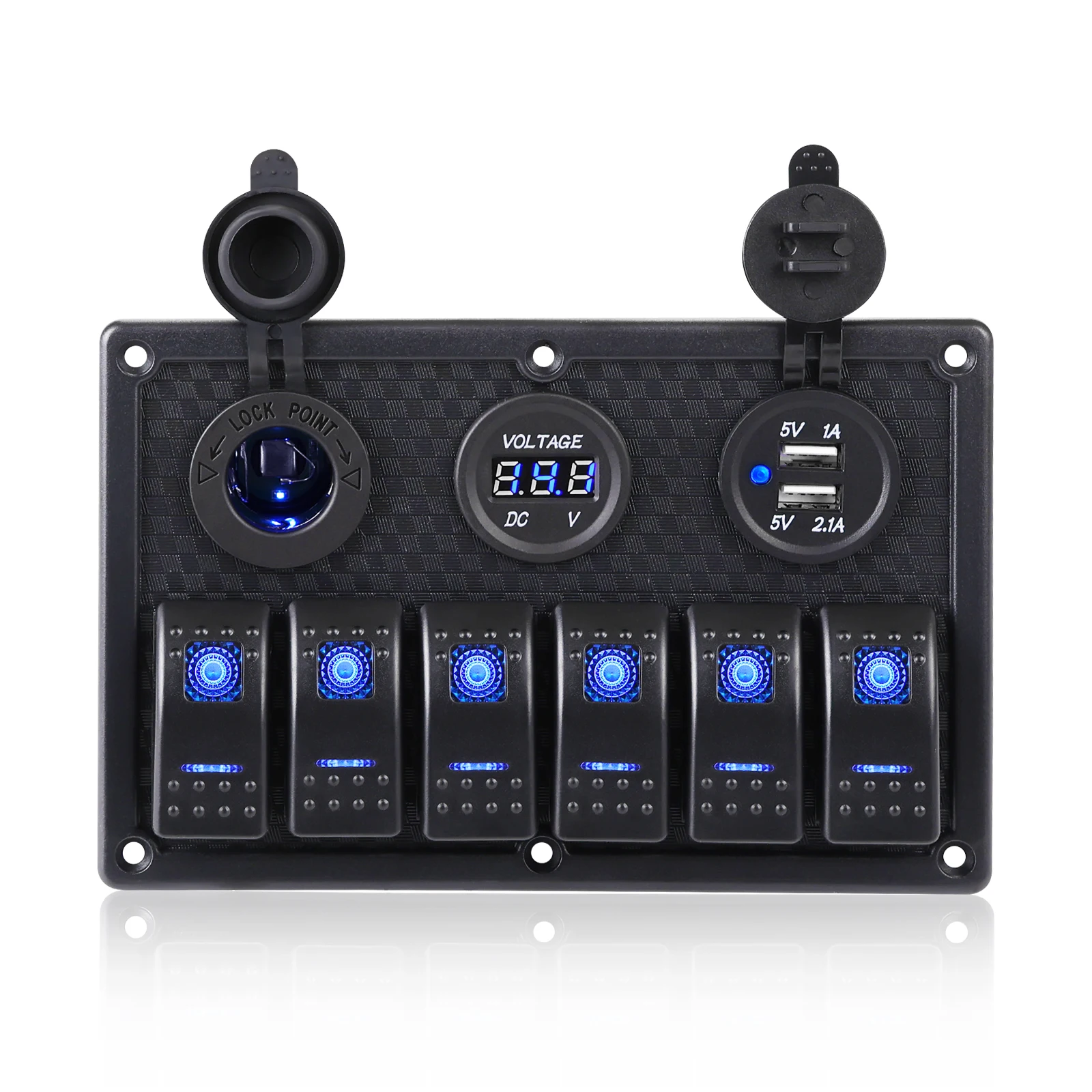 

6 Gang 4.2A Dual USB Rocker Switch Panel Digital Voltmeter Waterproof LED Toggle Switch Panel for Automotive Car Marine Boat RV