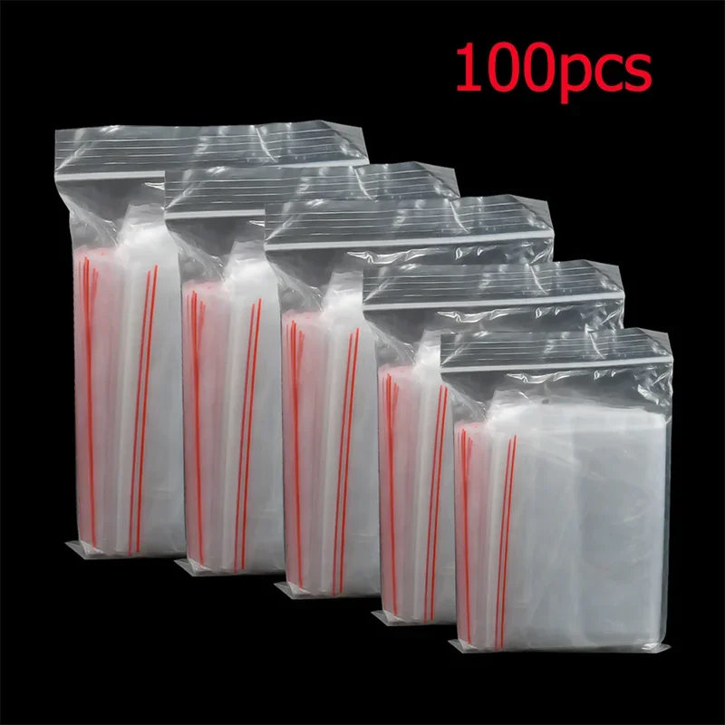 100 pcs/pack Small Zip Lock Plastic Bags Reclosable Transparent Bag Vacuum Storage Bag Clear Bags Thickness