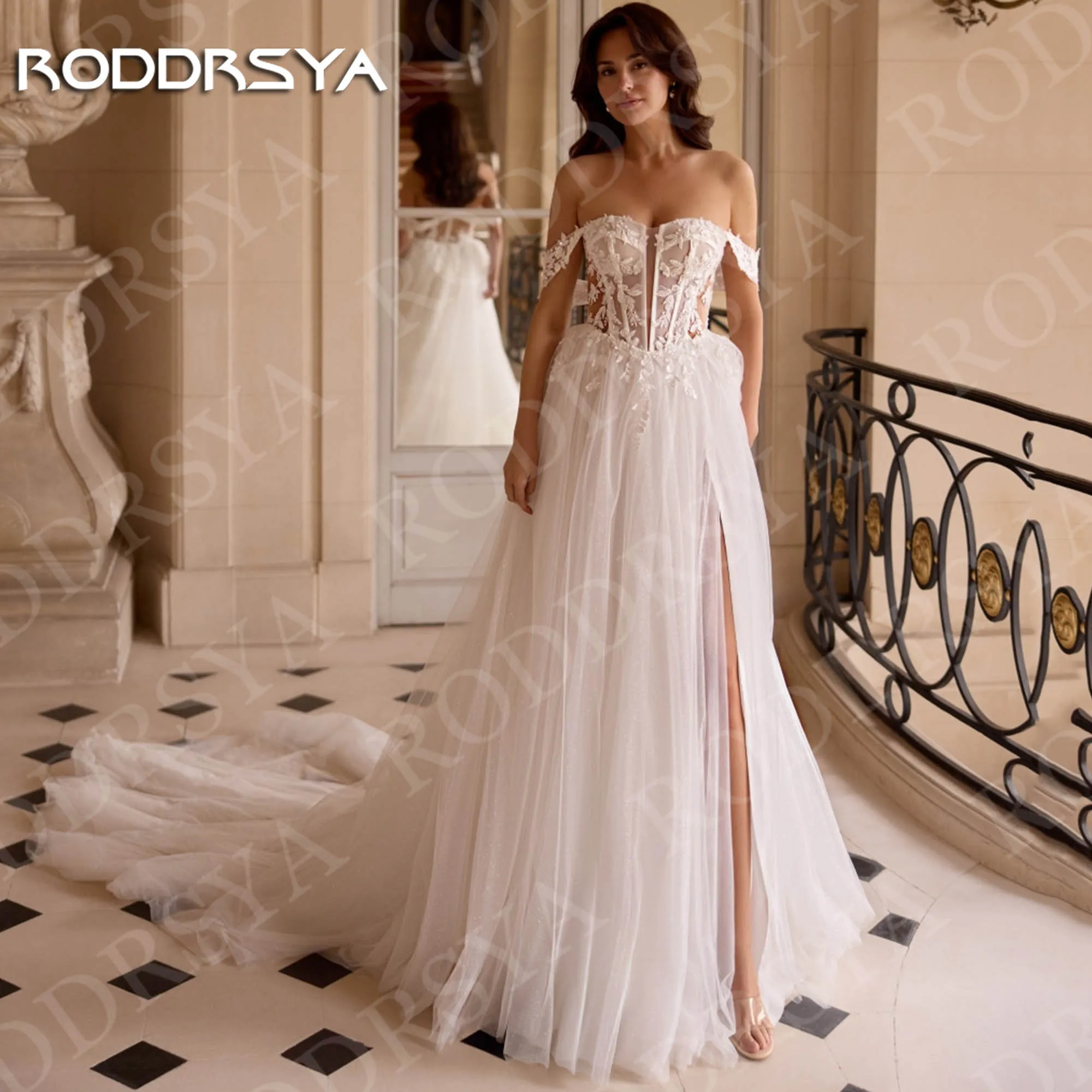 

RODDRSYA Romantic Off the Shoulder Wedding Dress Graceful Glitter Tulle Sweetheart Neck Lace Bridal Dresses Chic Customized 2026