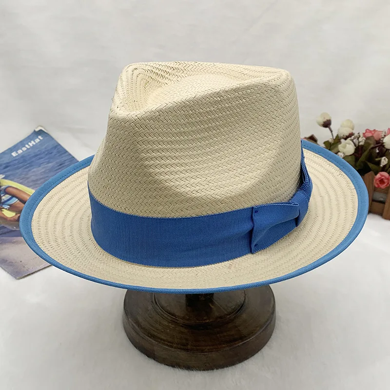 men hat straw fedora Women\'s Handmade Woven Sunshade Jazz Straw Hat with Summer Hat Binding and Color Matching Design