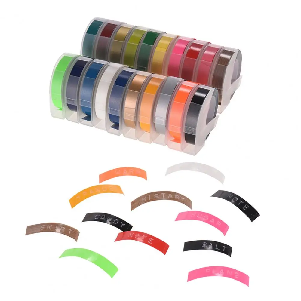 Cintas de etiquetas 3D en relieve para Dymo, suministros de oficina, impermeables, para organizar archivos, PET, 1 rollo