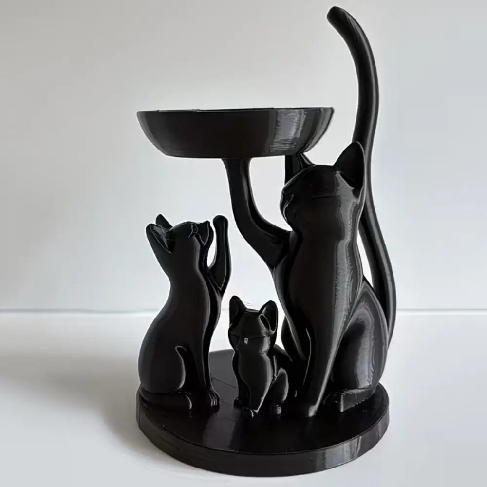 Cute Cartoon Cat Jewelry Tray 3D Printed Decorative Desktop Ring Holder Space Saving Cat Family-Shaped Key Tray Desktop Use