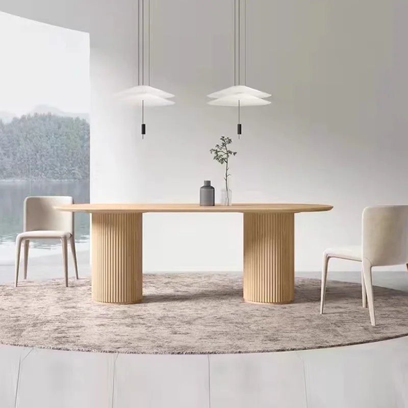 

Oval solid wood dining table Modern minimalist slate log office conference table Dining table Household