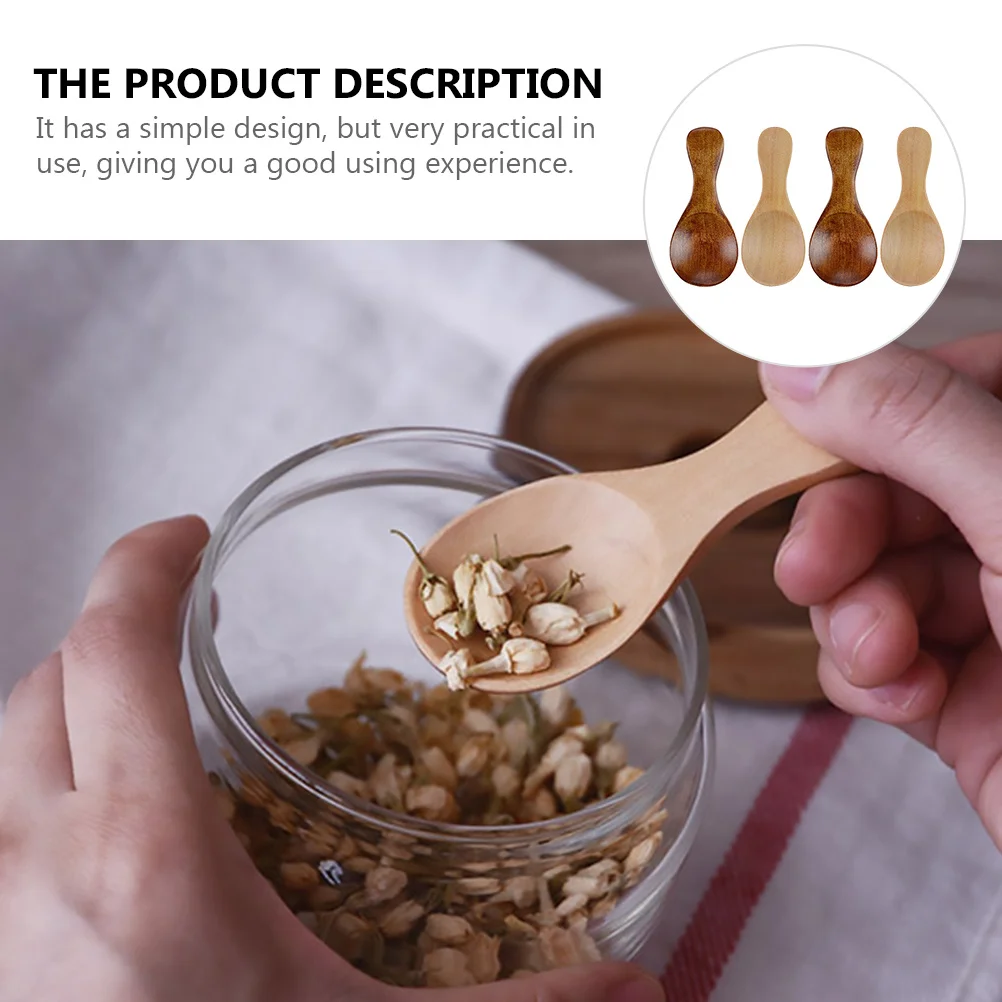 

4Pcs Wooden Spoons Short Handle Scoop Set Simple Design for Home Milk Tea Shops Dessert Restaurants Wooden Spoons