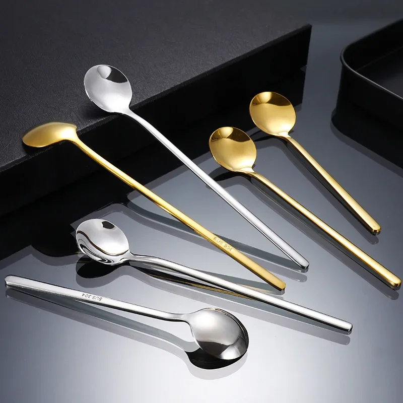 

12 Piece Gold Spoon Cutlery Set Long Handle Ice Spoon Coffee Spoon Stainless Steel Set Holiday Kitchen Cutlery Gift