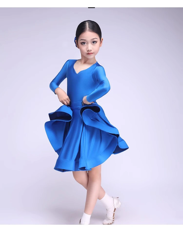 Girls Rumba Samba Salsa Latin Dance Competition Suit Child Stage Performance Clothing Advanced Pearl Fabrics dance skirt flameng