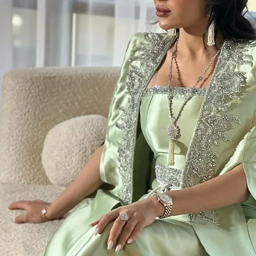 Imagen 2 del producto Vestido de fiesta personalizado, elegante, verde, sin tirantes, con cuentas brillantes, hasta el tobillo, vestidos para ocasiones formales personalizados