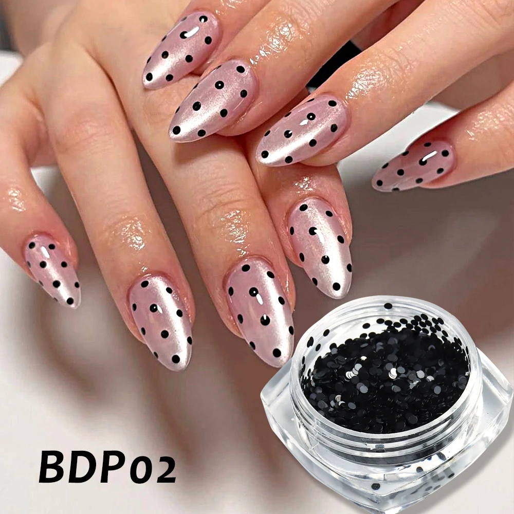 Black and White Mini Round Nail Sequins Holographic Polka Dot Nail Art; Simple Charming Nail Decorations; Salon Supplies & DIY