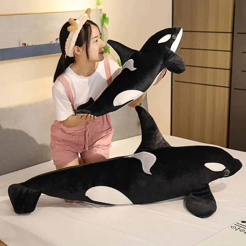 50 cm-70 cm realista Orcinus Orca ballena negra juguetes de peluche pez grande muñeca de tela tiburón animales marinos de peluche regalo de cumpleaños para niños