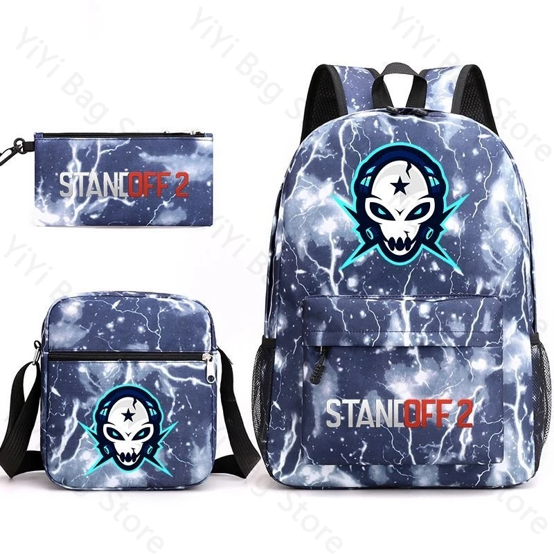 Standoff2 Skull Print Backpack Student School Bag Pencil Case Shoulder Bag Three Piece Set Children Durable Oxford SchoolBag
