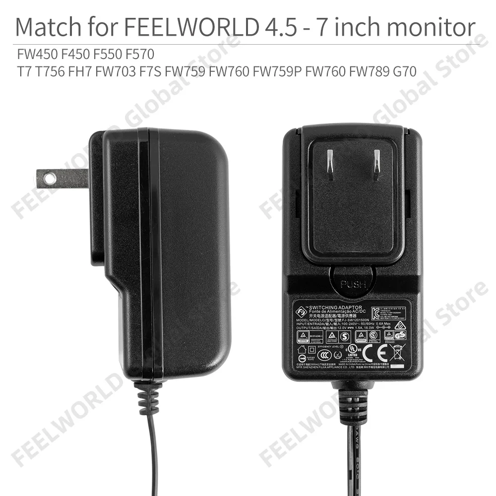 FEELWORLD DC 12V 1.5A Power Adapter Switching Power Supply Home for 100V 240V 50/60Hz for Feelworld F570 T7 FW703 FW759 S55