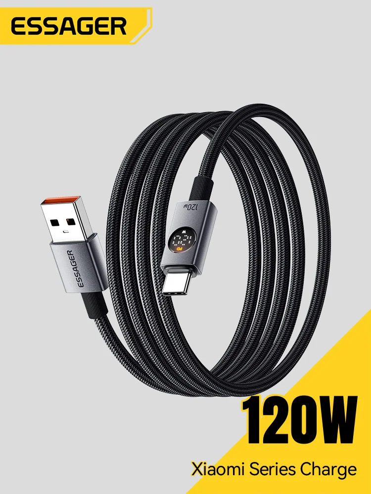Essager 6A 120W Kabel Superschnelles Ladekabel USB zu Typ-C Datenkabel mit LED-Digitalanzeige für Xiaomi 17 15 Redmi