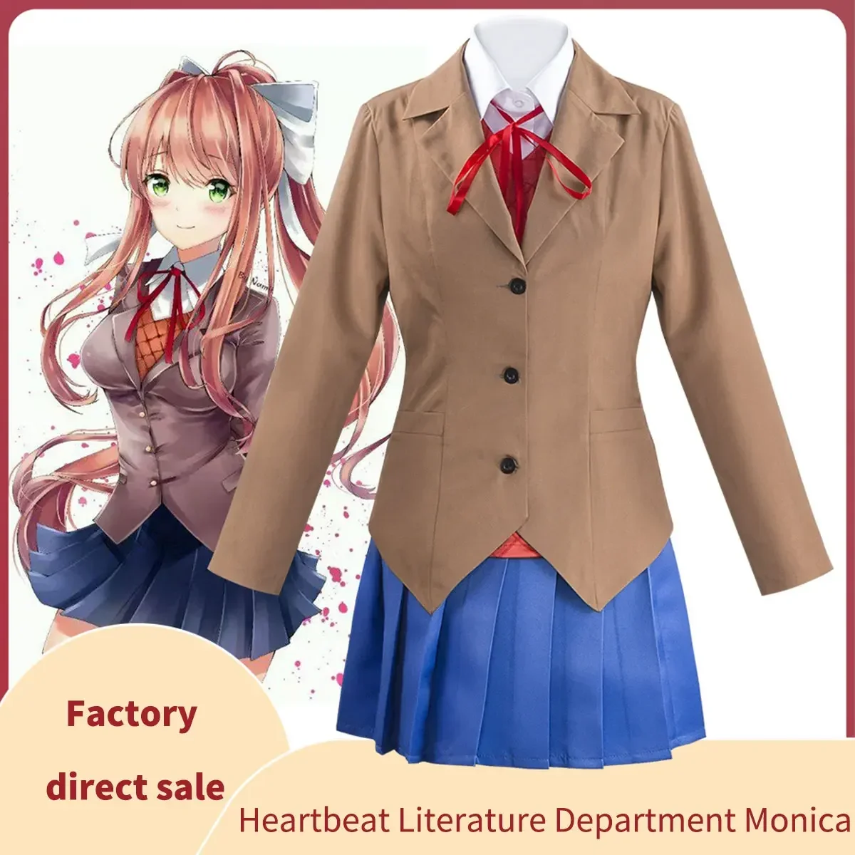 Disfraces de Cosplay de Monika del Anime Doki Doki Literature Club, Disfraces de Halloween de Sayori, Yuri y Natsuki para Mujer, Vestido, Ropa