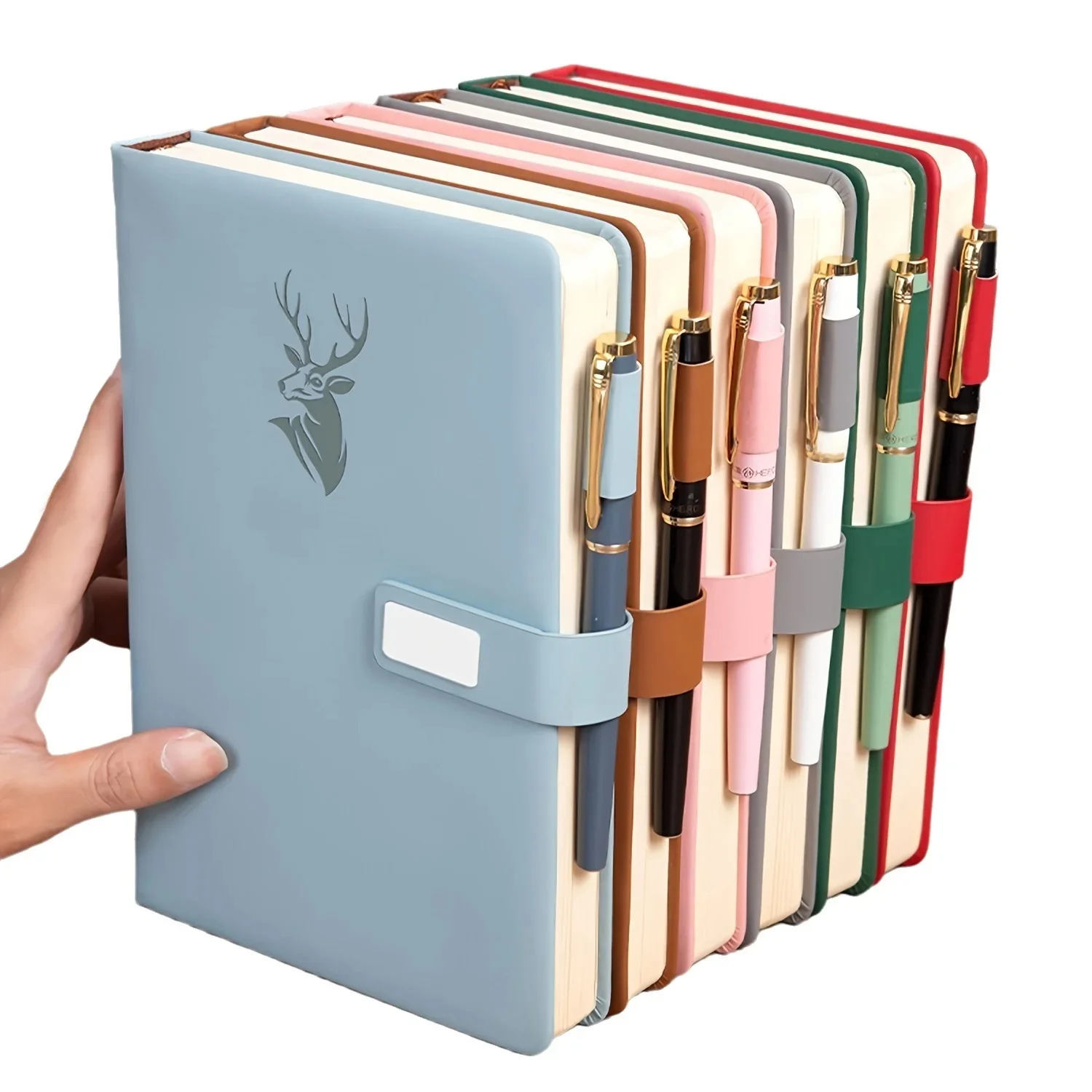 

A5 Stylish Blue Notebook with 360 Pages - Hardcover Design, Featuring Exquisite Deer Embossing and Elastic Closure Strap, Ideal