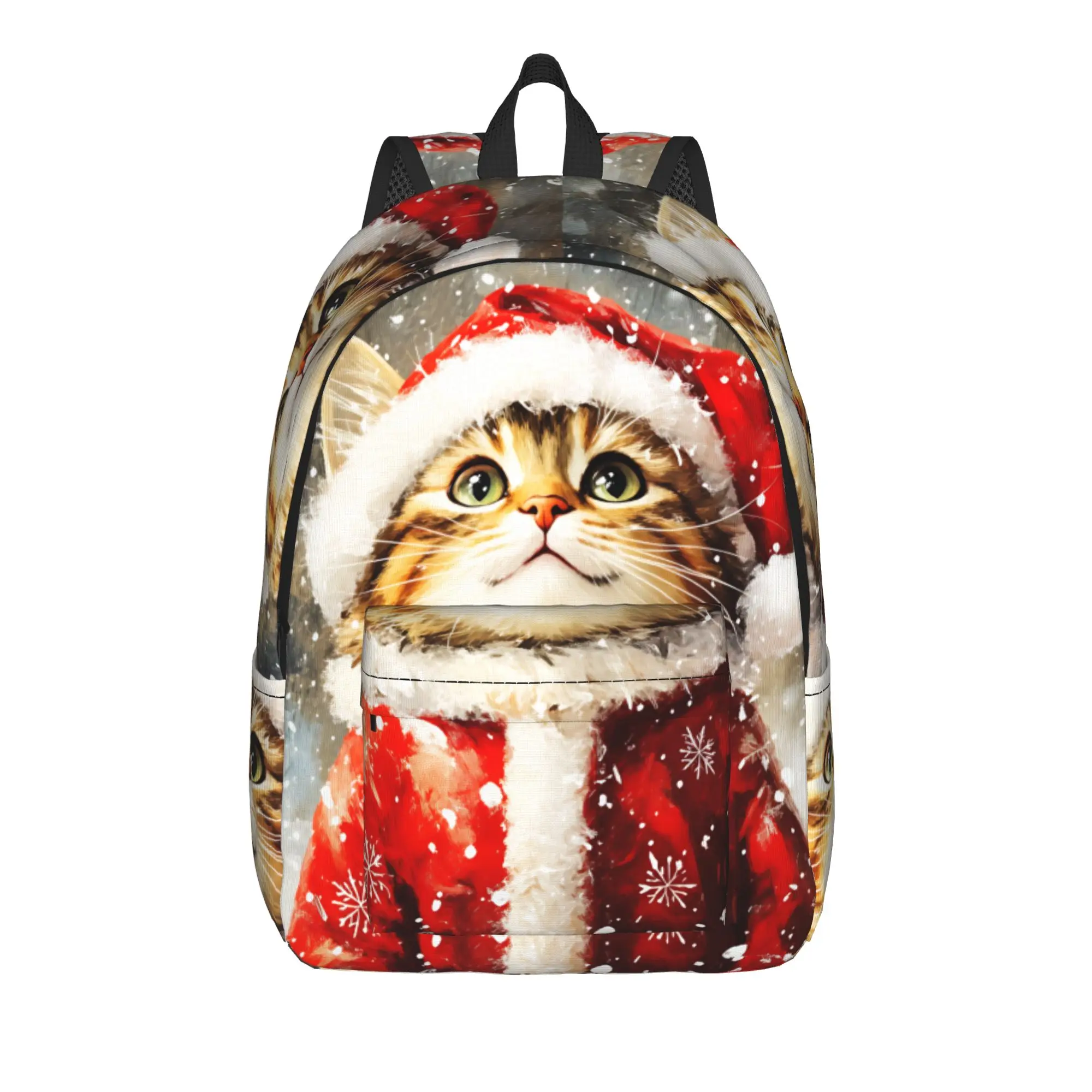 Christmas Cats  Adorable Kittens in Festive Backpack  Teen Polyester Outdoor Style Backpacks Soft Elegant School Bags Rucksack