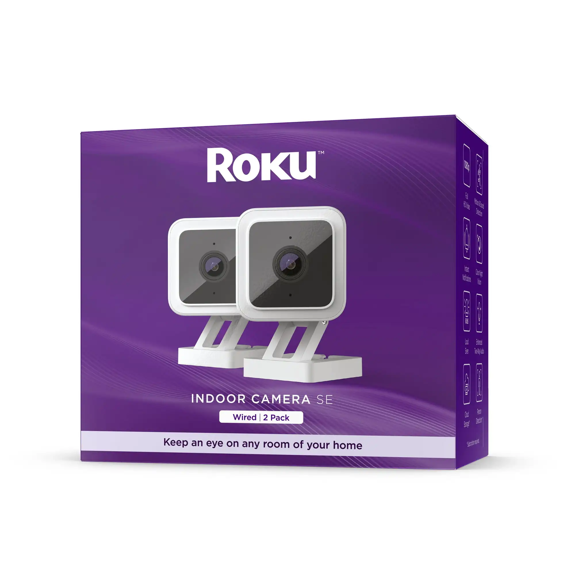

Камера для умного дома Roku SE (2 упаковки) Wi-Fi®-Проводная камера видеонаблюдения с датчиком движения и звука